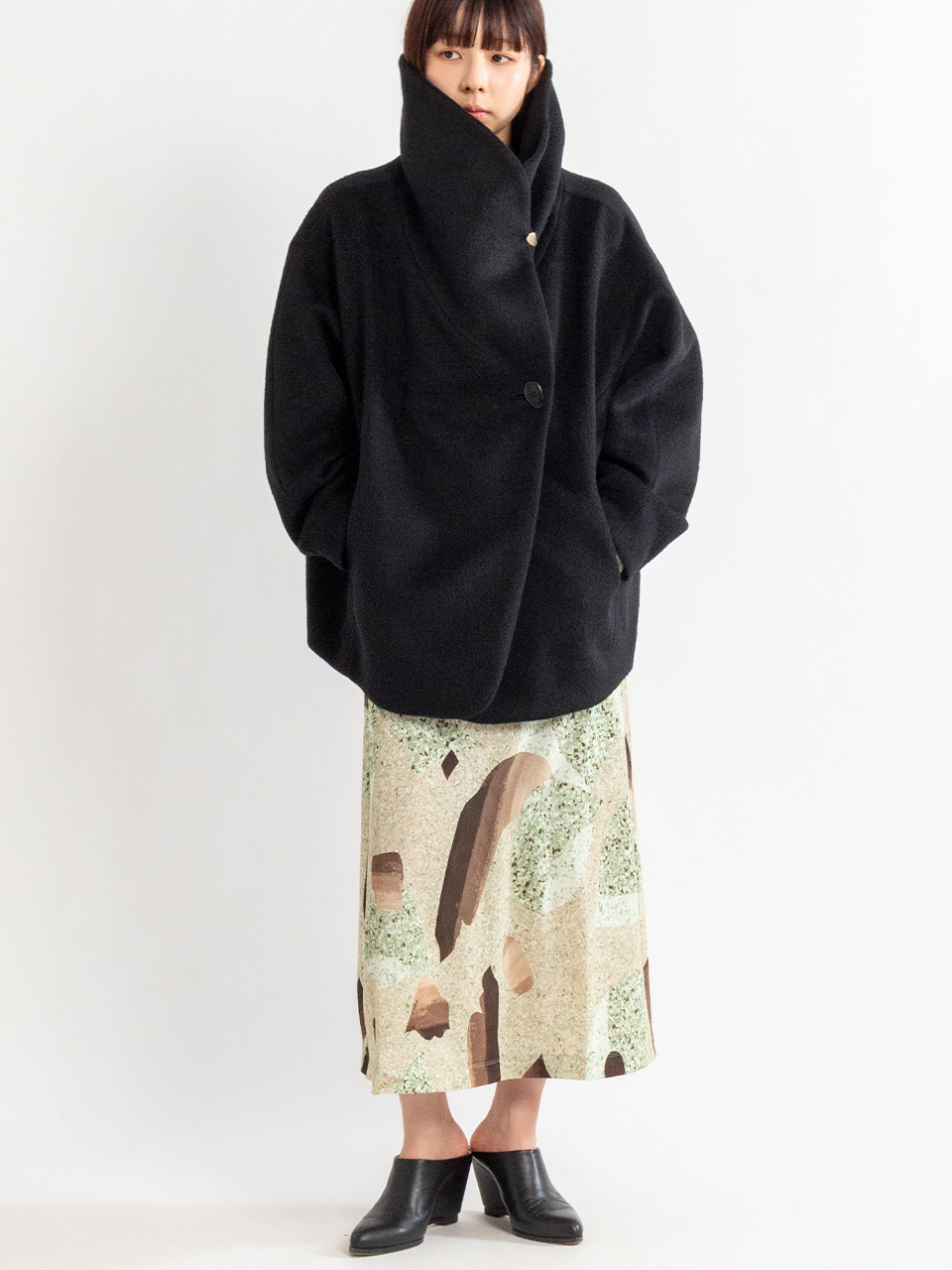 Wool Arupaka Shawl Collar Short Coat-ウールアルパカショール