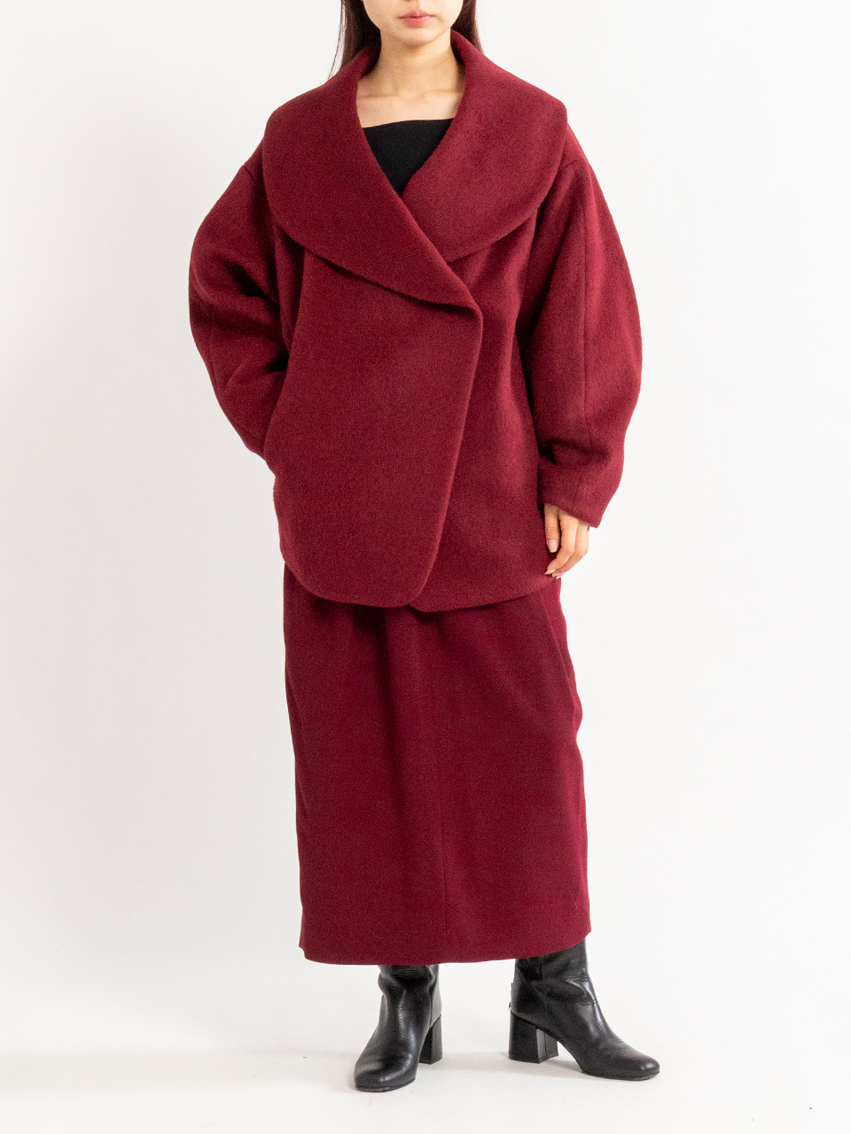 Mame Kurogouchi 2020FW ショートウールコート Wool Arupaka Shawl Collar Short Coat-ウールアルパカショール