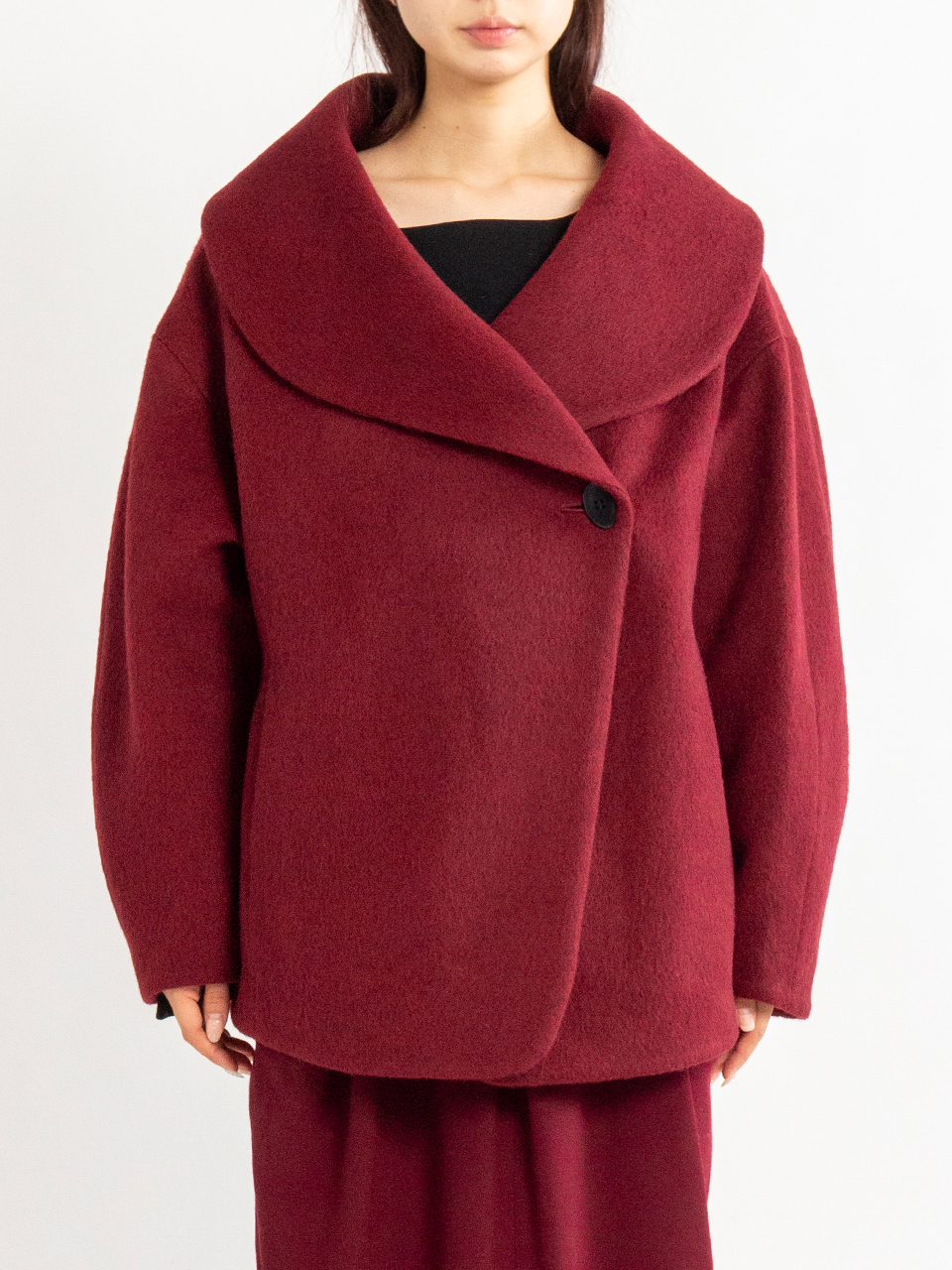 Wool Arupaka Shawl Collar Short Coat-ウールアルパカショール