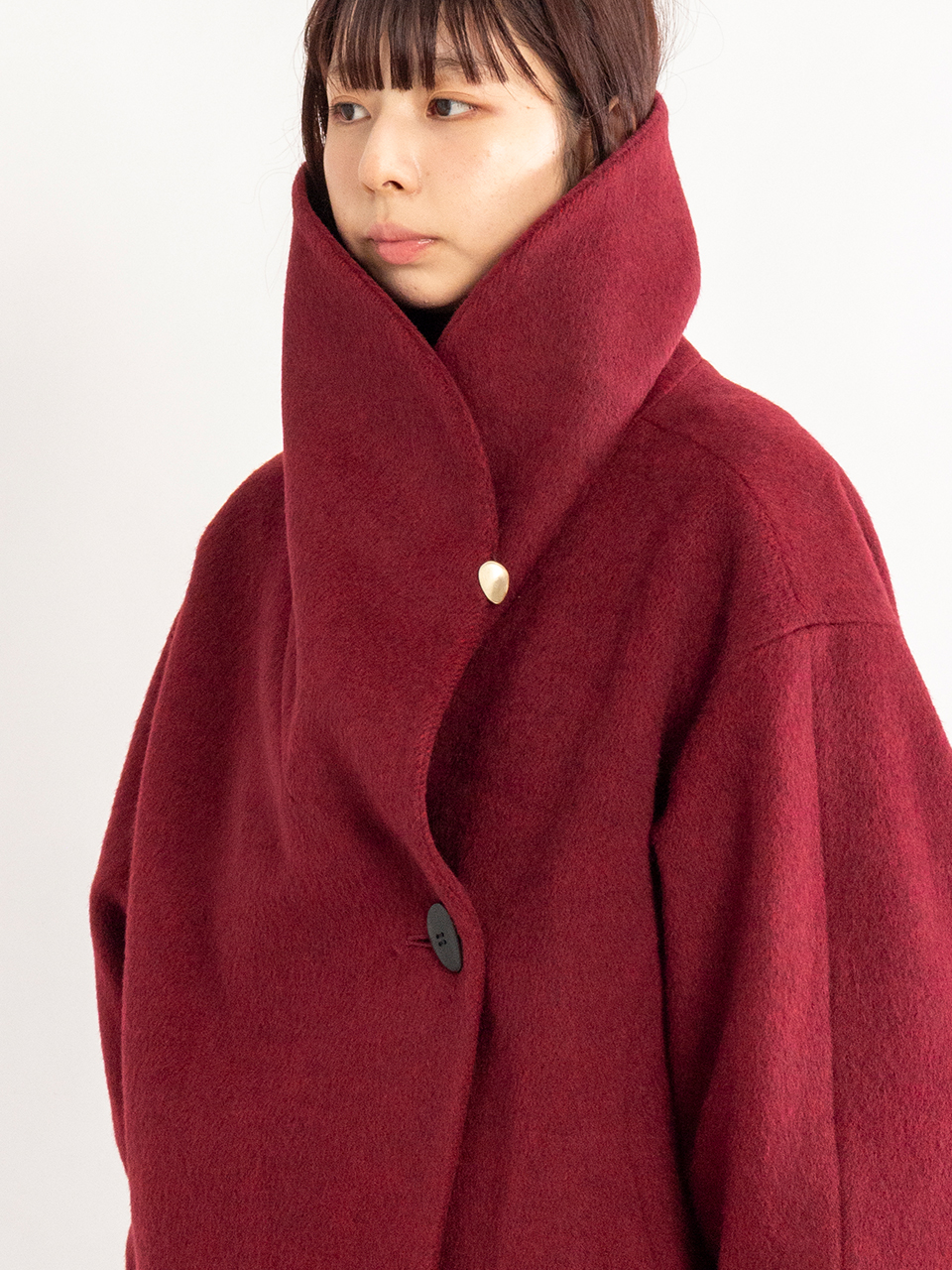 Mame Kurogouchi 2020FW ショートウールコート Wool Arupaka Shawl Collar Short Cort - black - Mame Kurogouchi