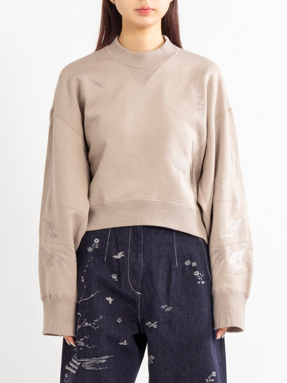 Floral Motif Embroidered Sweatshirts-フローラルモチーフエン