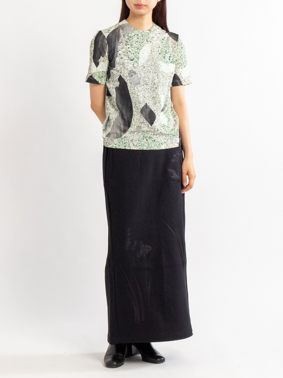 Floral Motif Embroidered Sweater Skirt-フローラルモチーフ