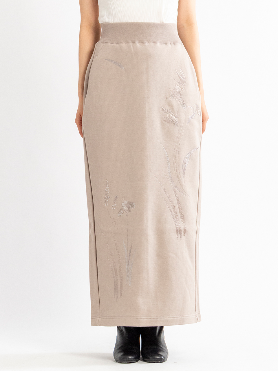 Floral Motif Embroidered Sweater Skirt-フローラルモチーフエン