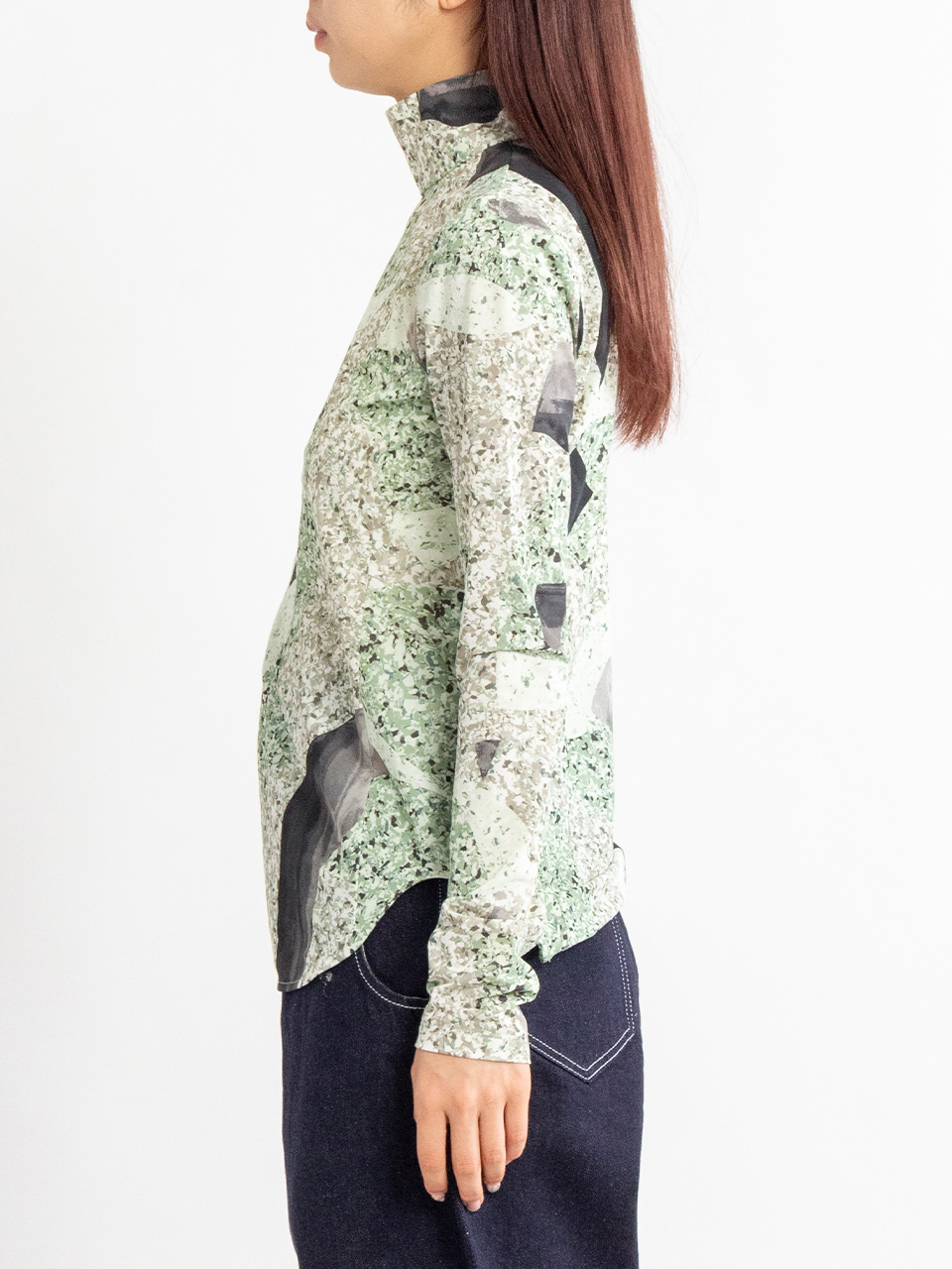 Marble Print Jersey High Neck Top-マーブルプリントジャージー