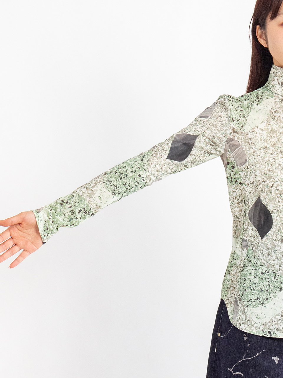 Marble Print Jersey High Neck Top-マーブルプリントジャージー