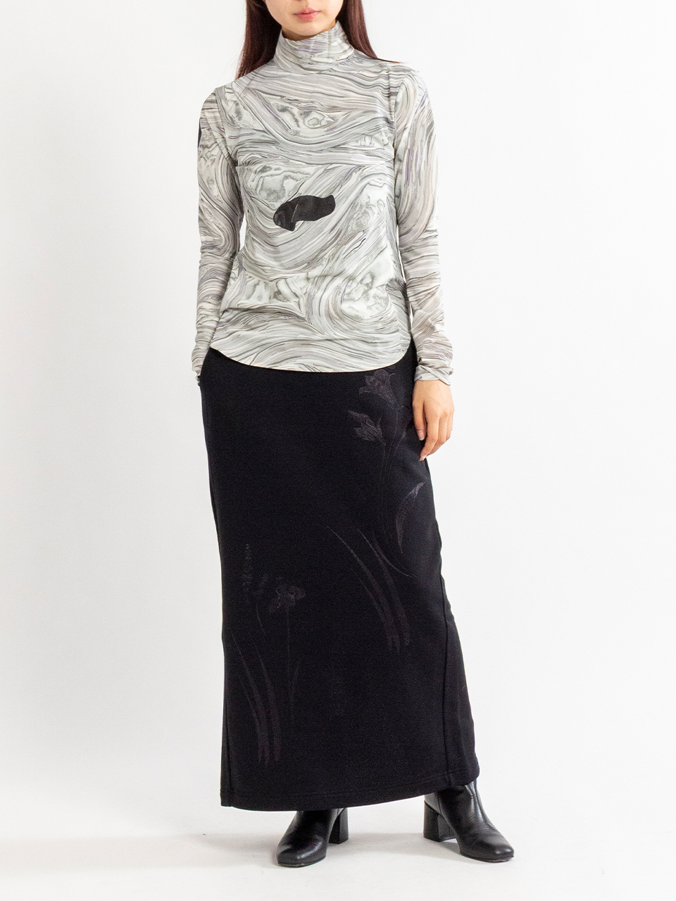 Marble Print Jersey High Neck Top-マーブルプリントジャージー