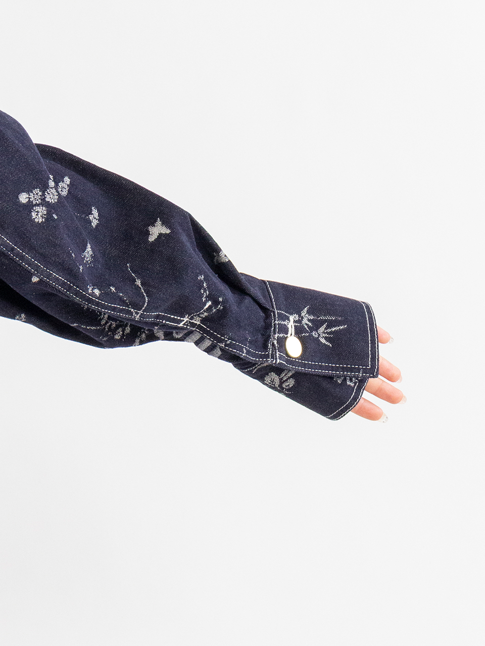 Nature Pattern Jacquard Short Denim Jacket-ネイチャーパターンジャ