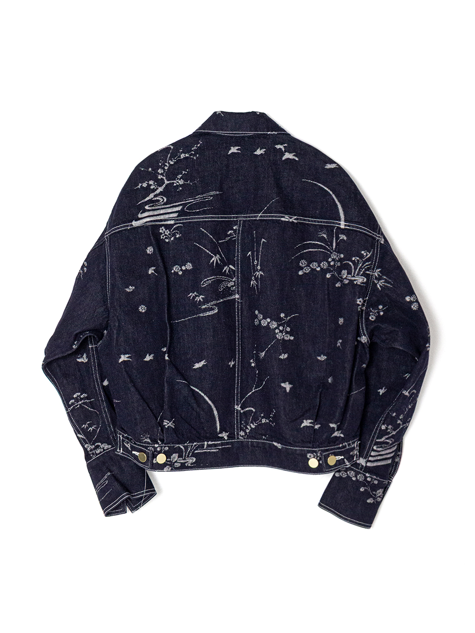 Nature Pattern Jacquard Short Denim Jacket-ネイチャーパターンジャ