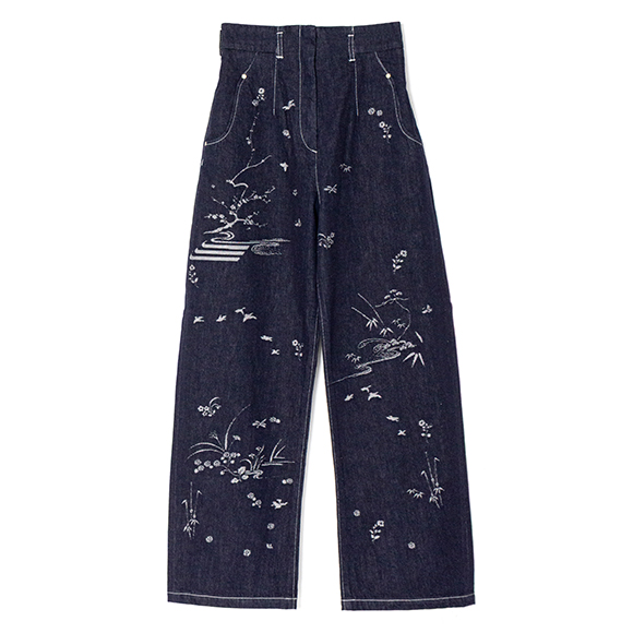 Nature Pattern Jacquard Wide Leg Jeans-ネイチャーパターン