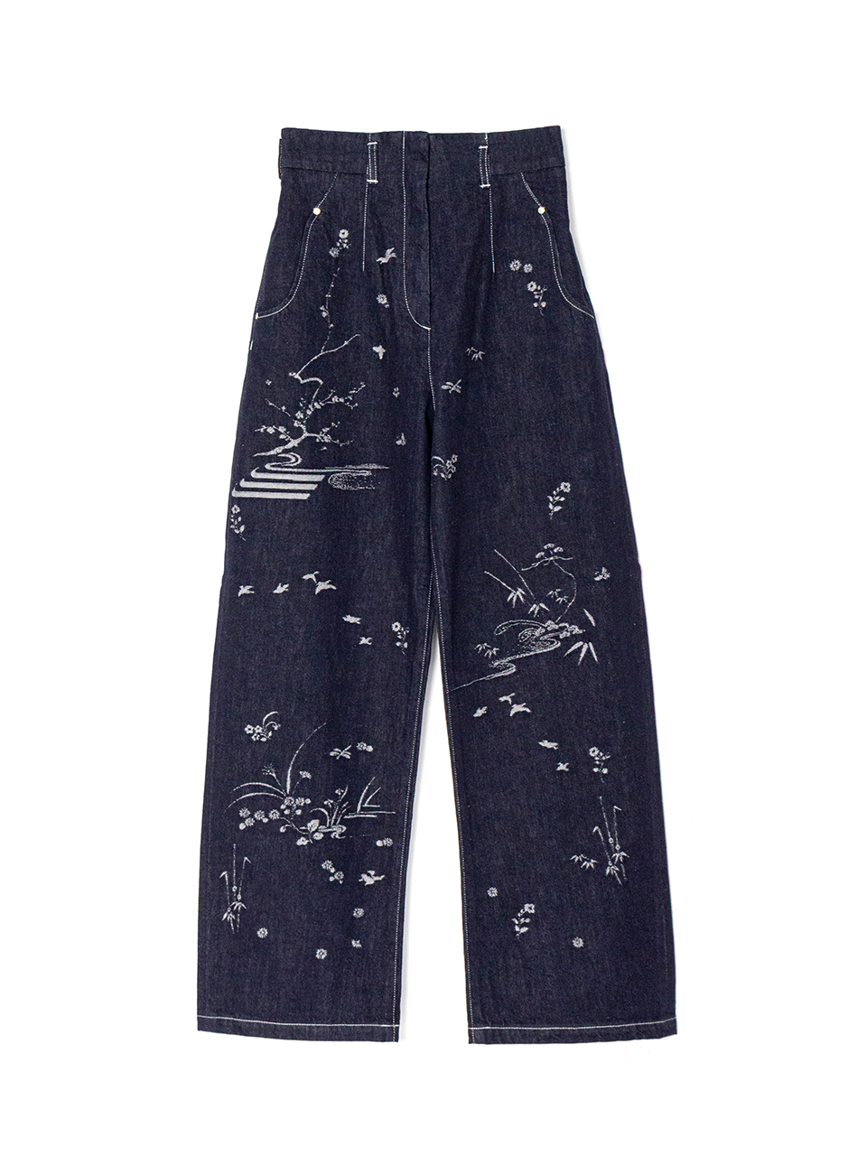 Nature Pattern Jacquard Wide Leg Jeans-ネイチャーパターン