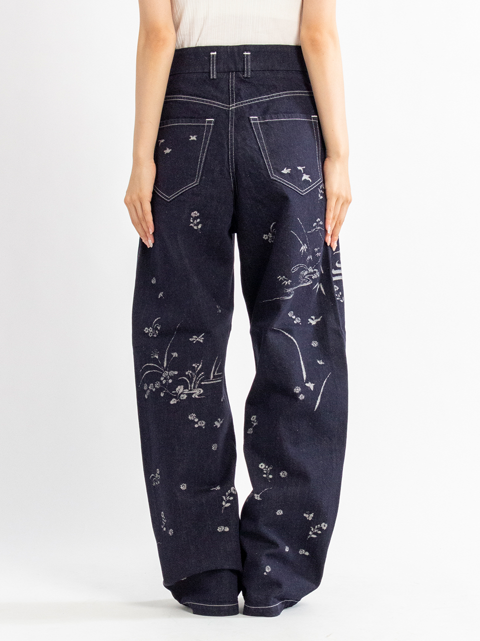 Nature Pattern Jacquard Wide Leg Jeans-ネイチャーパターン