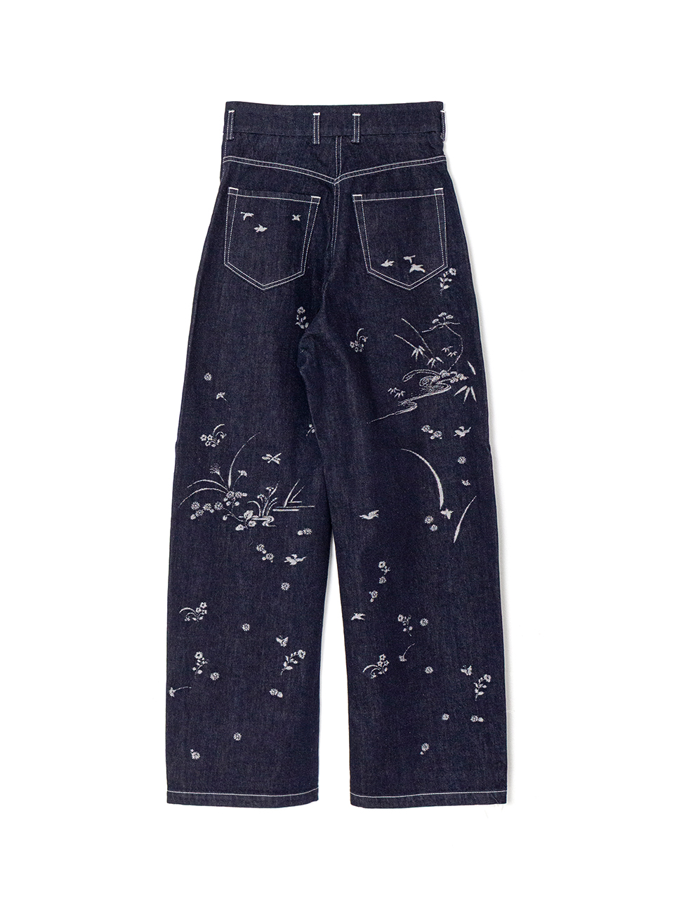 Nature Pattern Jacquard Wide Leg Jeans-ネイチャーパターン