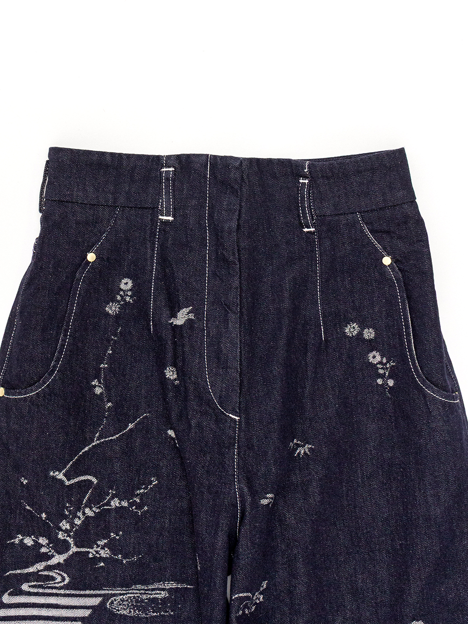 Nature Pattern Jacquard Wide Leg Jeans-ネイチャーパターン