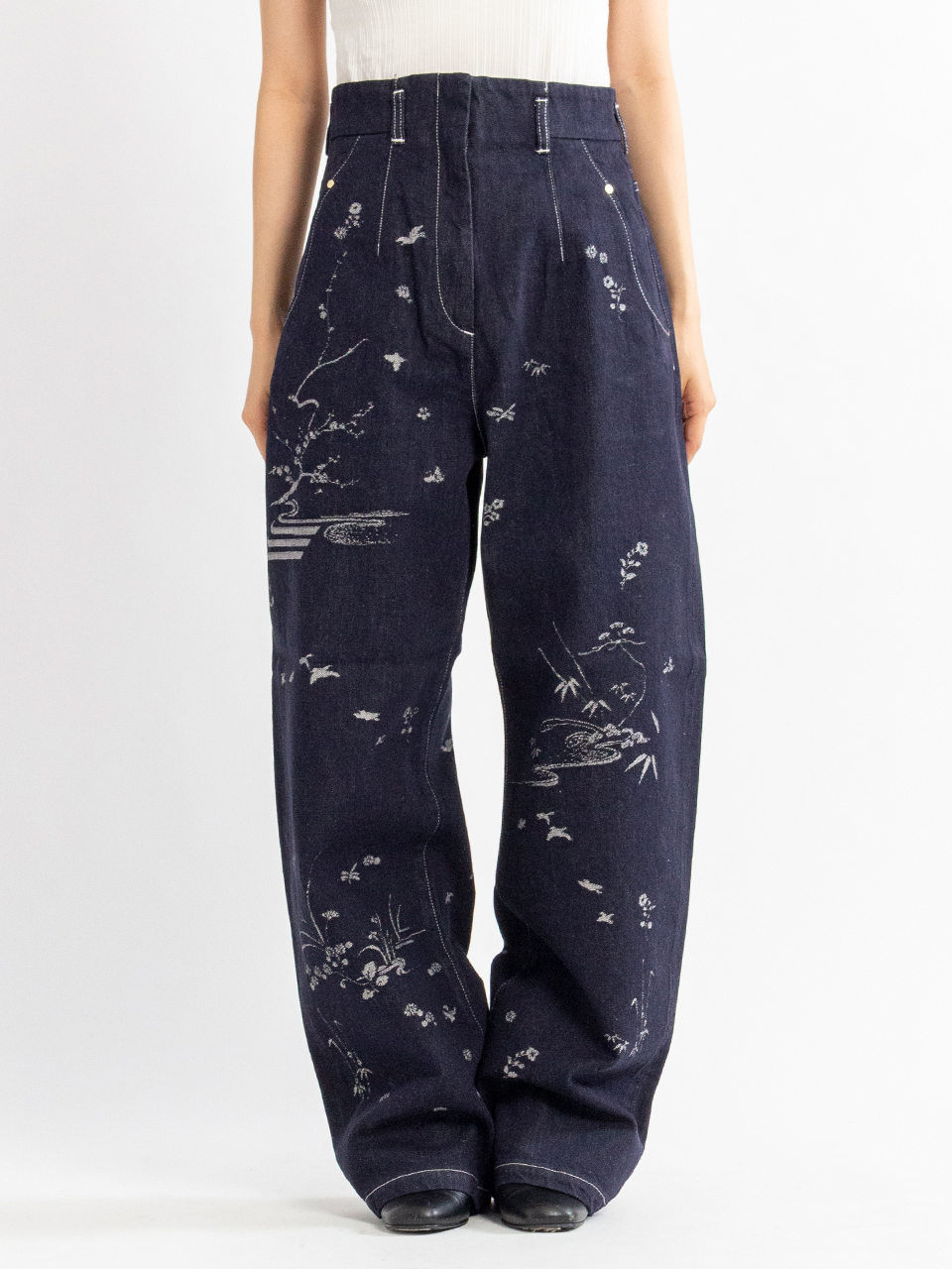 ミユキ Nature Pattern Jacquard Wide Leg Jeans-ネイチャーパターン
