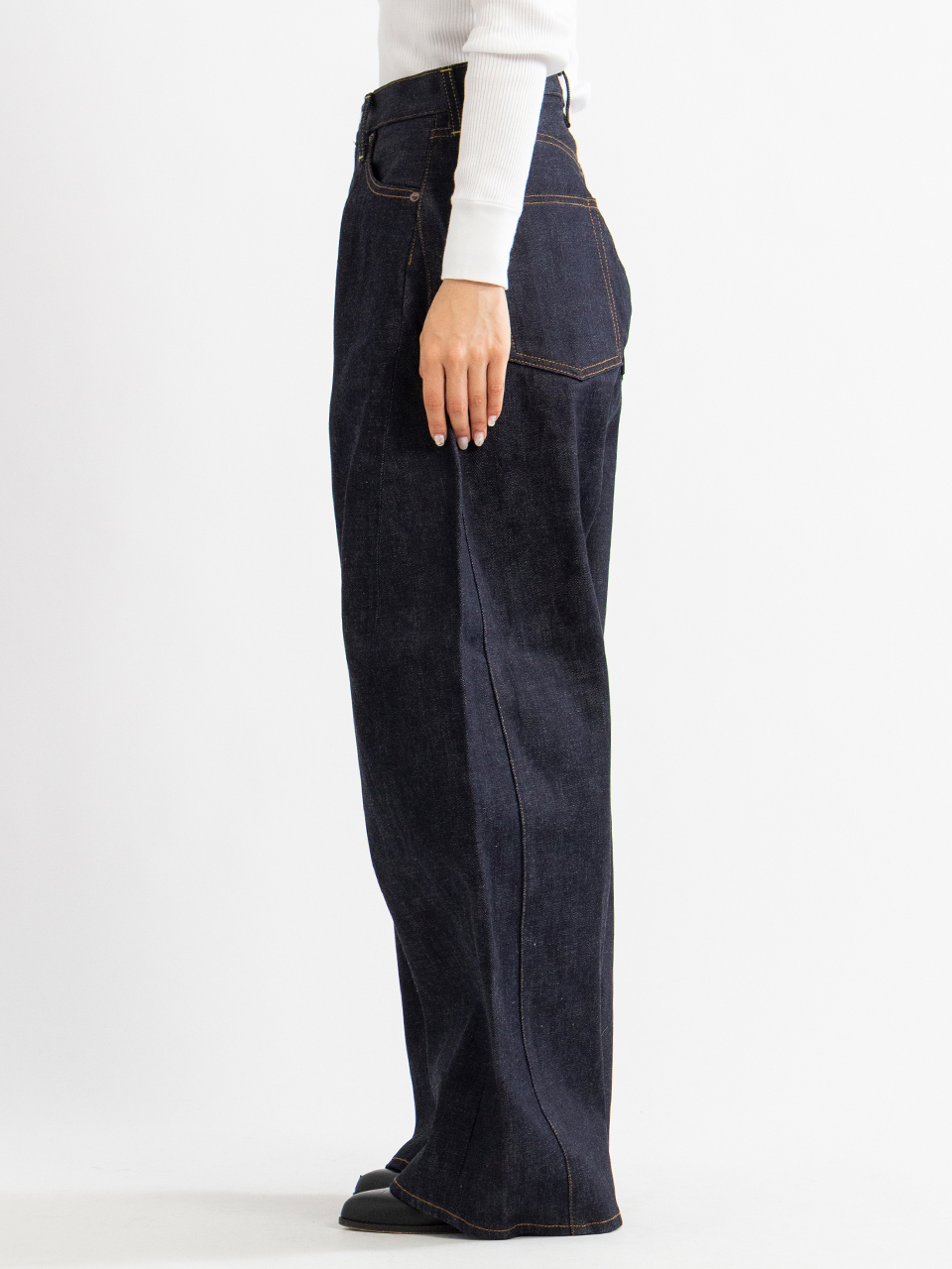 今季完売HYKE BARREL LEG JEANS バレルレッグデニム DENIM BARREL LEG JEANS-デニムバレルレッグジーンズ-HYKE