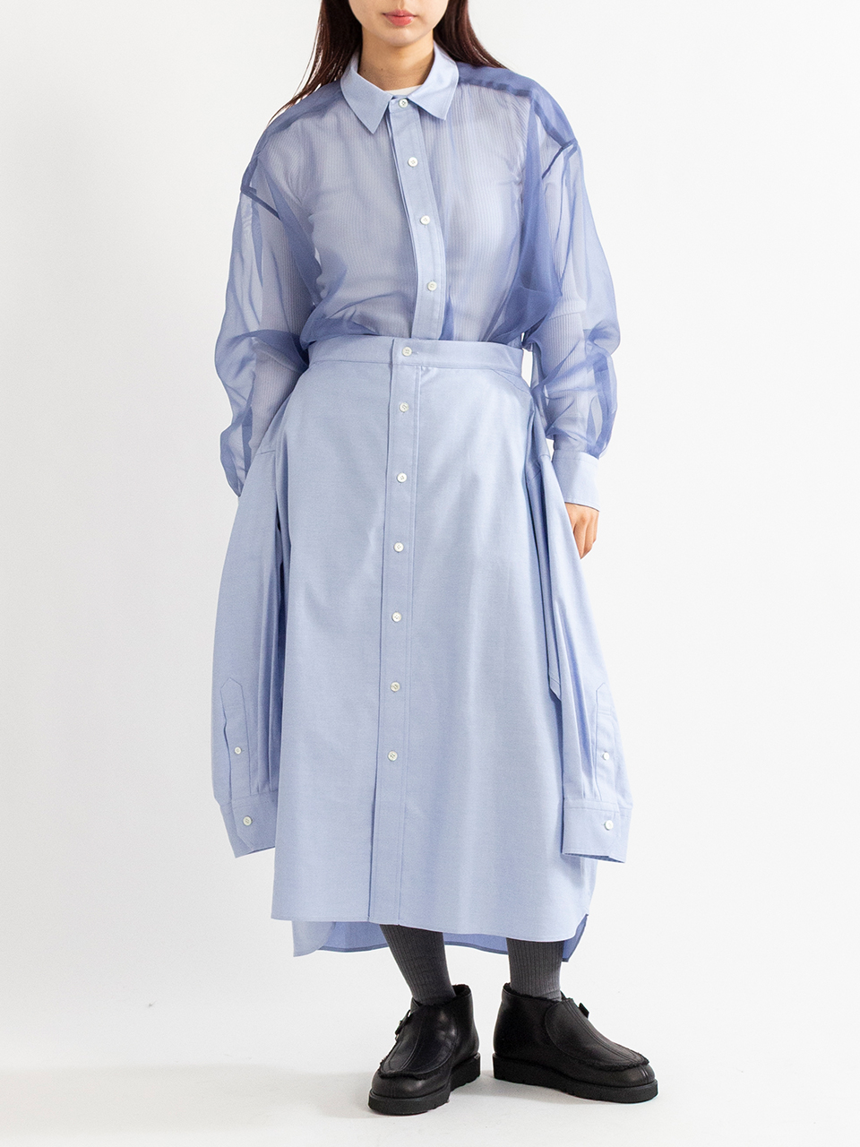 OXFORD SHIRT WITH SHEER DETAILING オックスフォードシャツ