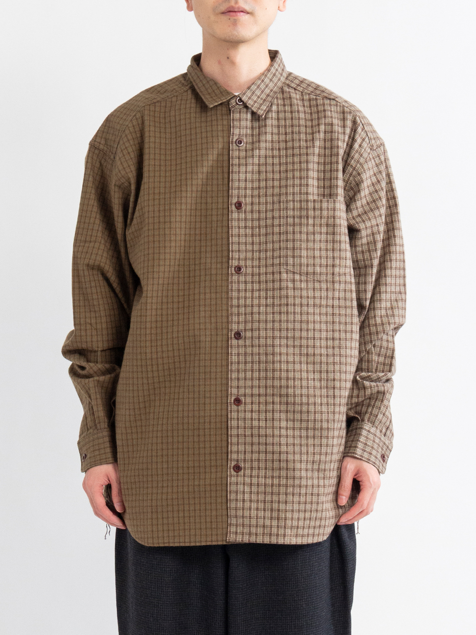 Cotton flannel check docking shirt-コットンフランネル