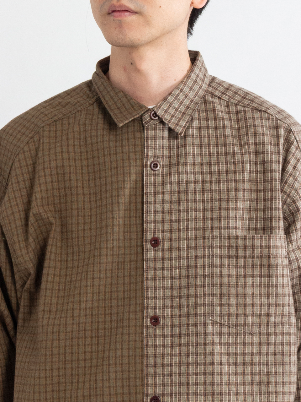 Cotton flannel check docking shirt-コットンフランネルチェック