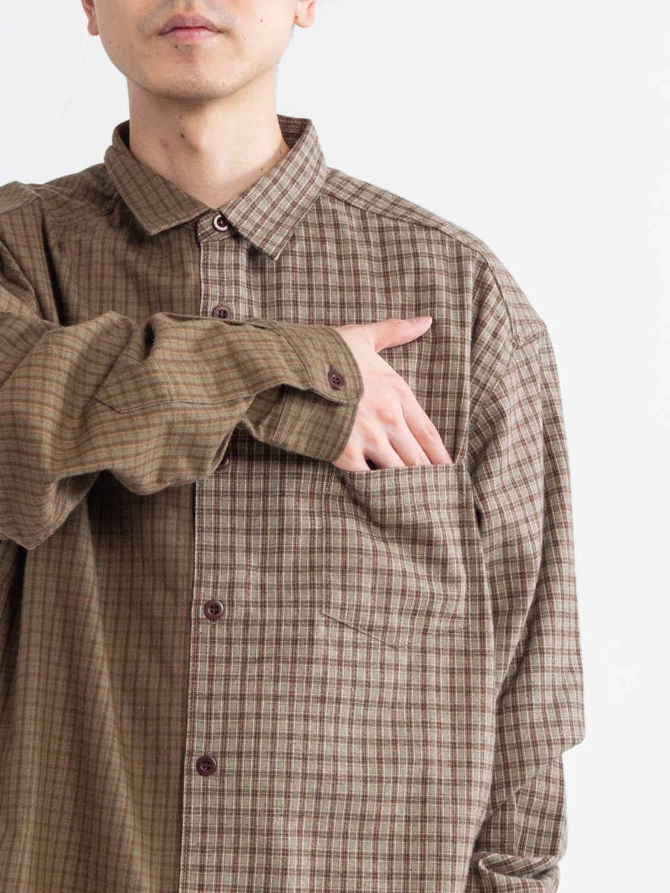 新品未使用　25aw ストライプチェックドッキングシャツ　コムデギャルソンオム Cotton flannel check docking shirt-コットンフランネルチェック