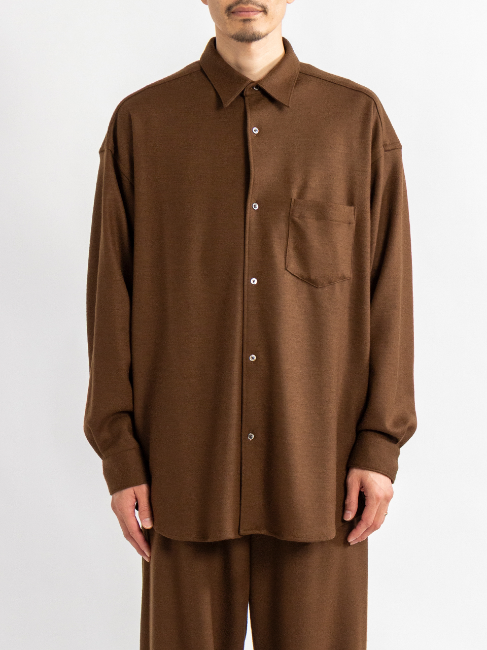 Wool Smooth Flannel Oversized Regular Collar Shirt-ウールスムース