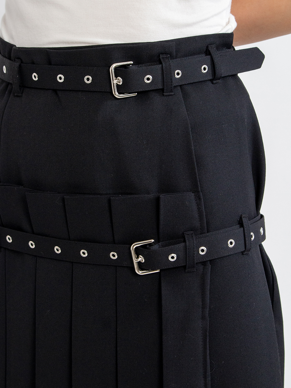 FETICO ブラックドレープミディスカート レディース】Wool flared