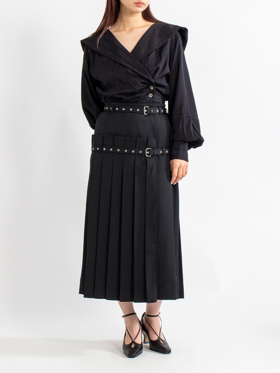 PLEARED WRAP MIDI SKIRT-プリーツラップミディスカート-FETICO
