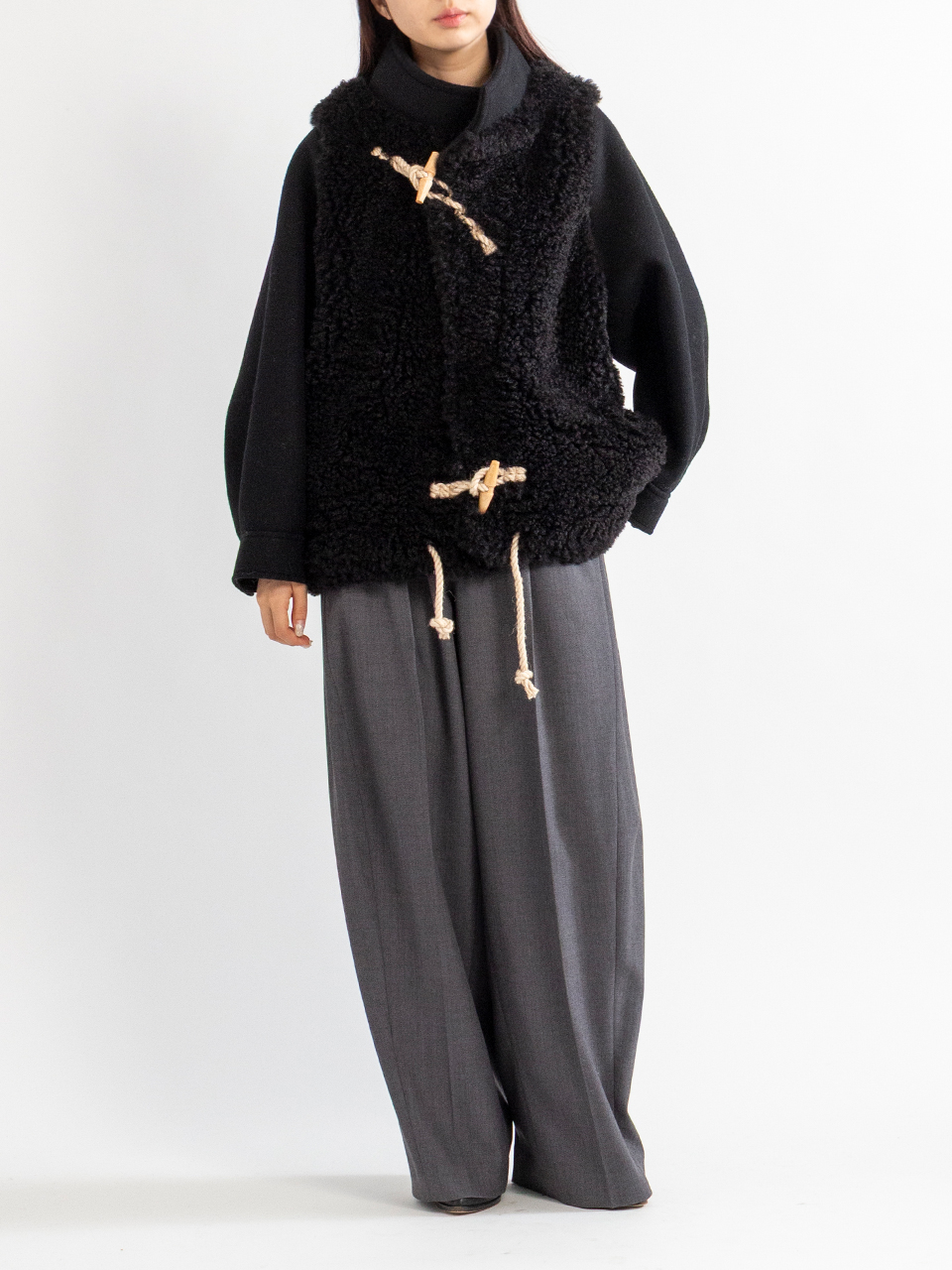 DOUBLE FACE FAUX SHEARLING DUFFEL JACKET-ダブルフェイスファー