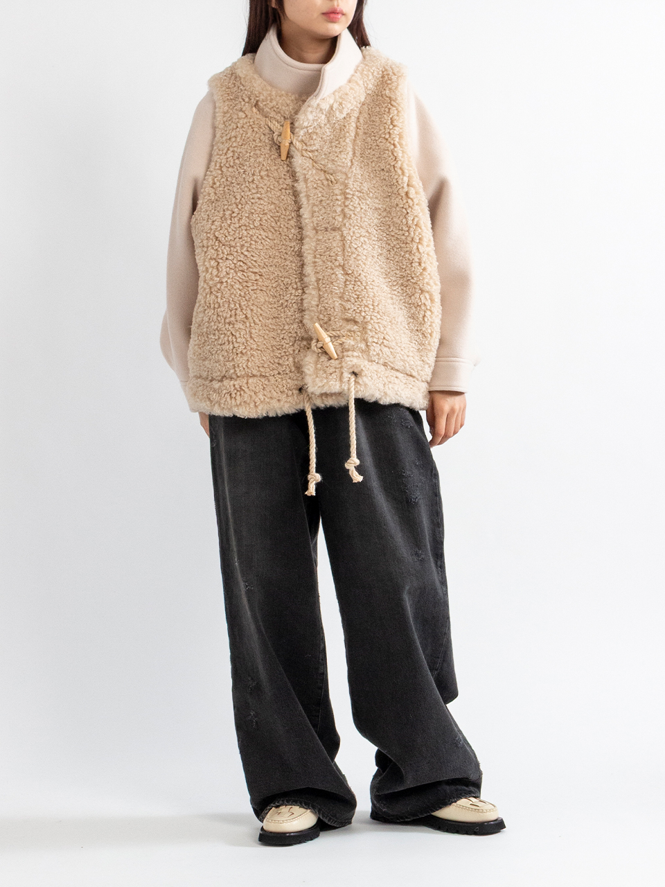 DOUBLE FACE FAUX SHEARLING DUFFEL JACKET-ダブルフェイスファー