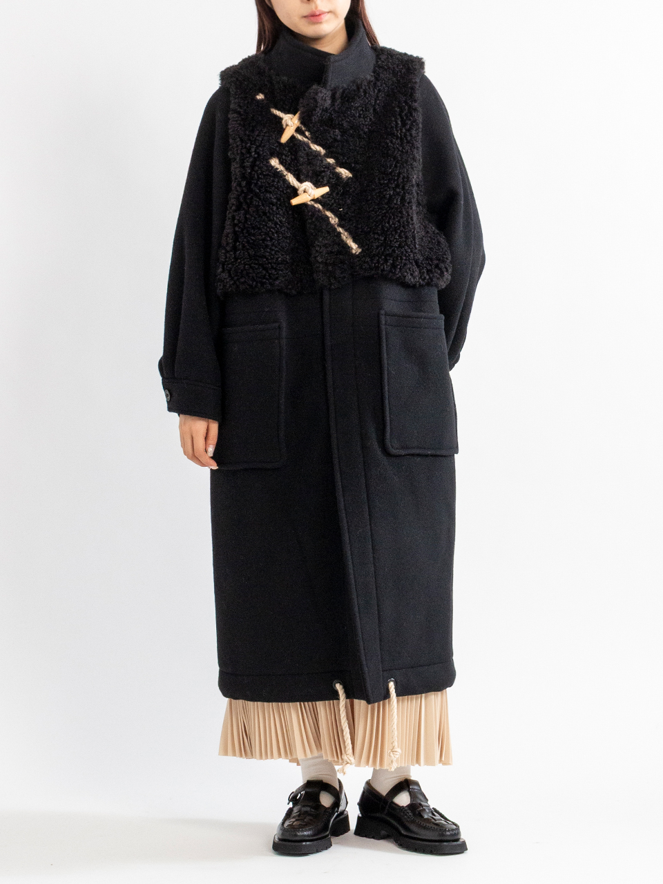 DOUBLE FACE FAUX SHEARLING DUFFEL COAT-ダブルフェイスファー