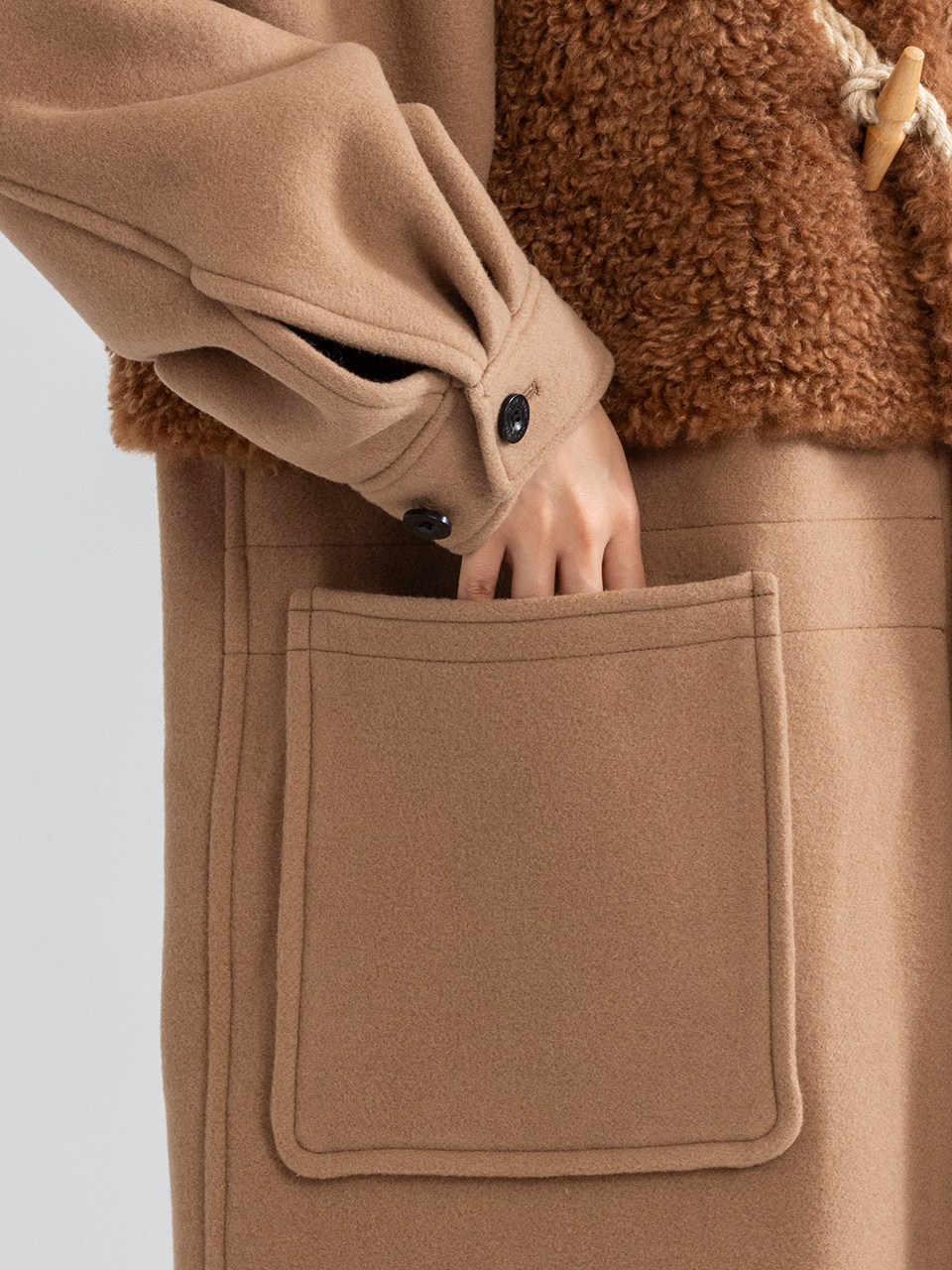 DOUBLE FACE FAUX SHEARLING DUFFEL COAT-ダブルフェイスファー