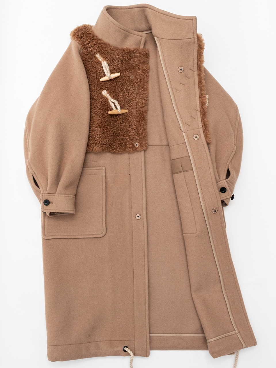 DOUBLE FACE FAUX SHEARLING DUFFEL COAT-ダブルフェイスファー