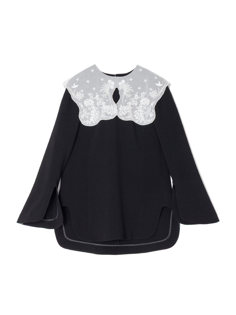 Triacetate Georgette Embroidery Collar Top-トリアセテートジオ