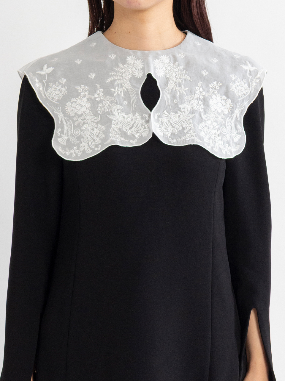 Triacetate Georgette Embroidery Collar Top-トリアセテートジオ