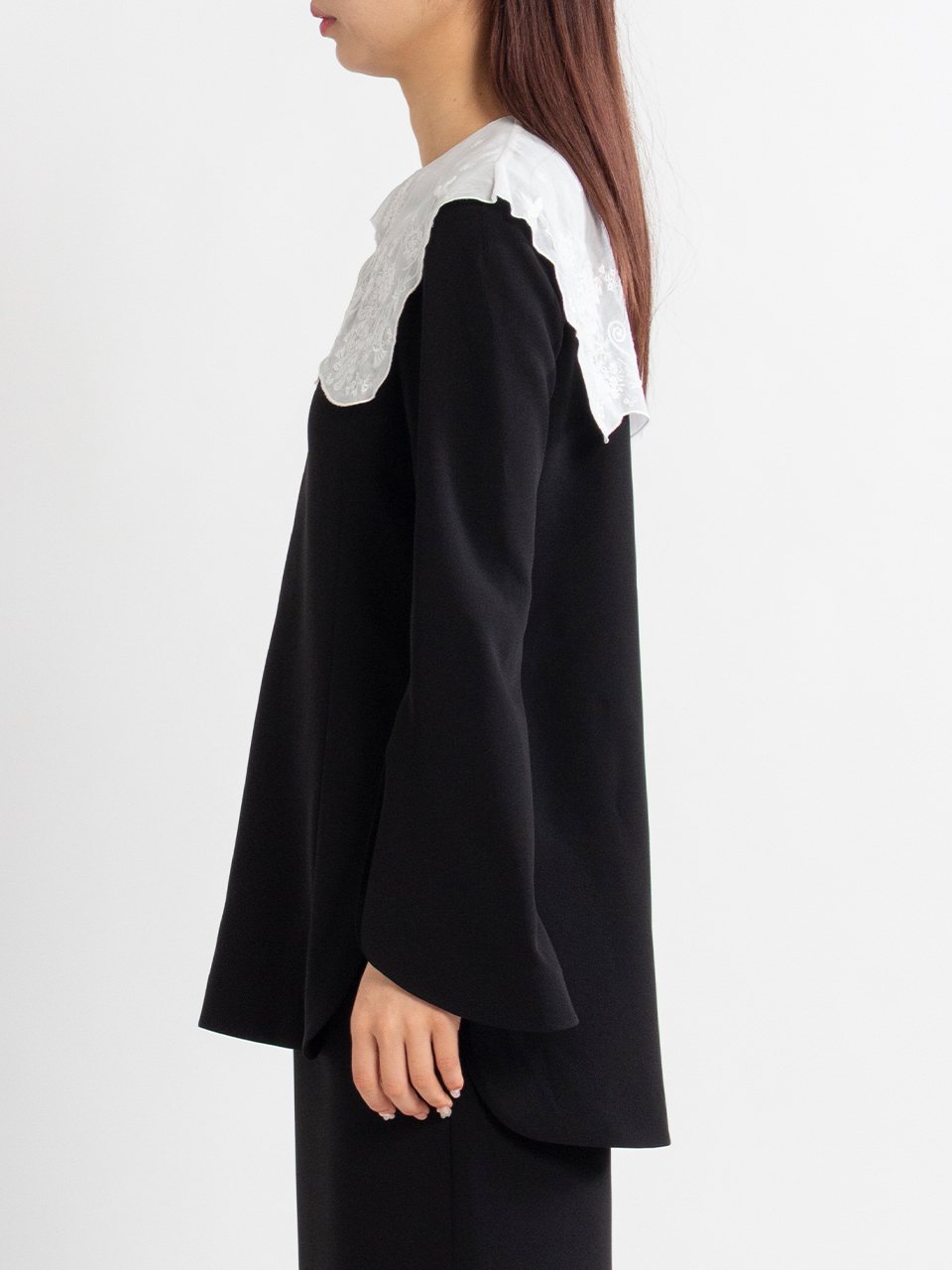 Triacetate Georgette Embroidery Collar Top-トリアセテートジオ