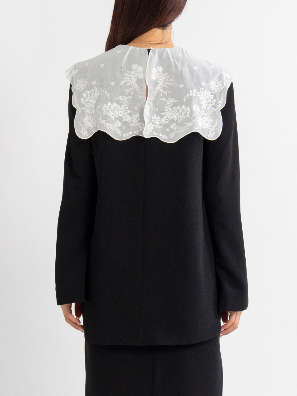 Triacetate Georgette Embroidery Collar Top-トリアセテートジオ