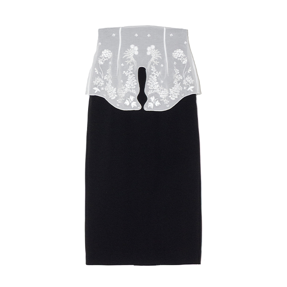 Mame kurogouchi ペプラムスカート　ブラック Triacetate Georgette Embroidery Peplum Skirt-トリアセテートジョー