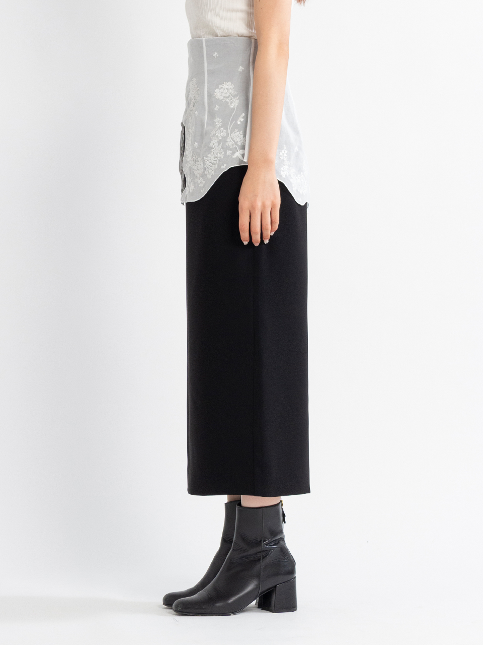 Triacetate Georgette Embroidery Peplum Skirt-トリアセテートジョー