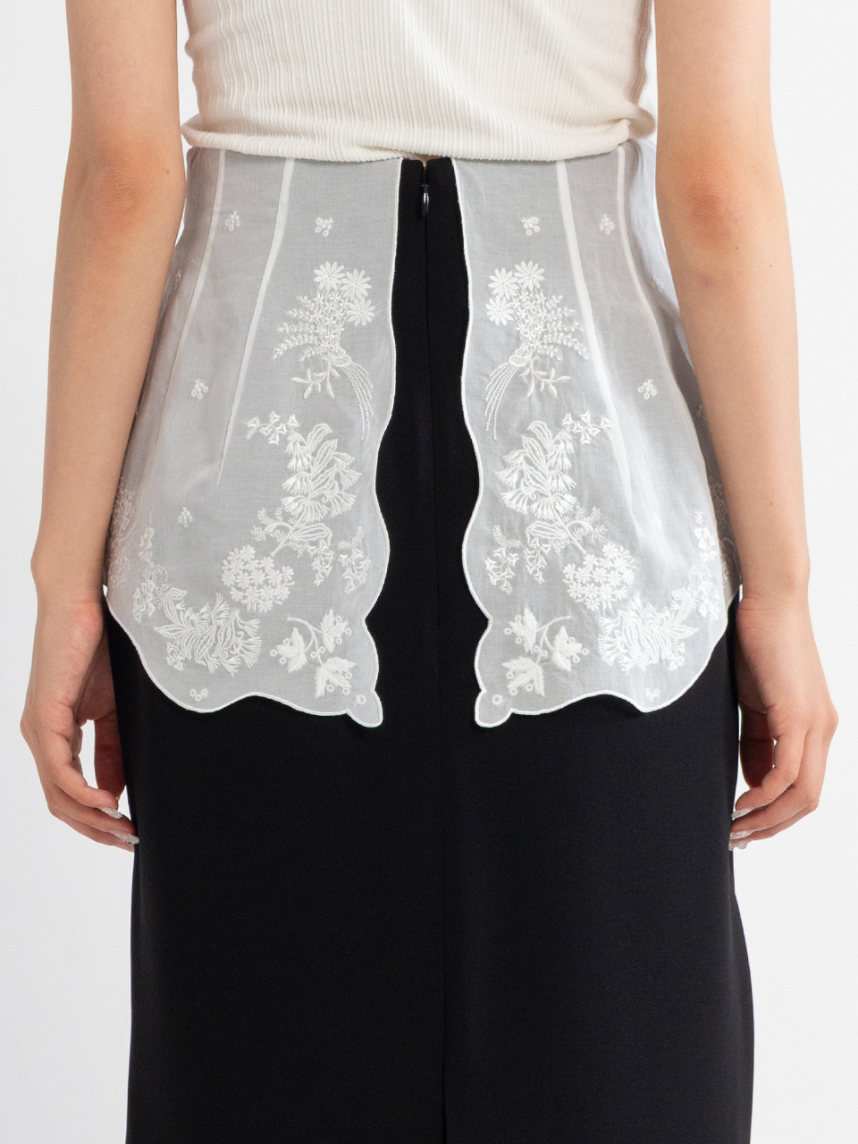 Triacetate Georgette Embroidery Peplum Skirt-トリアセテートジョー