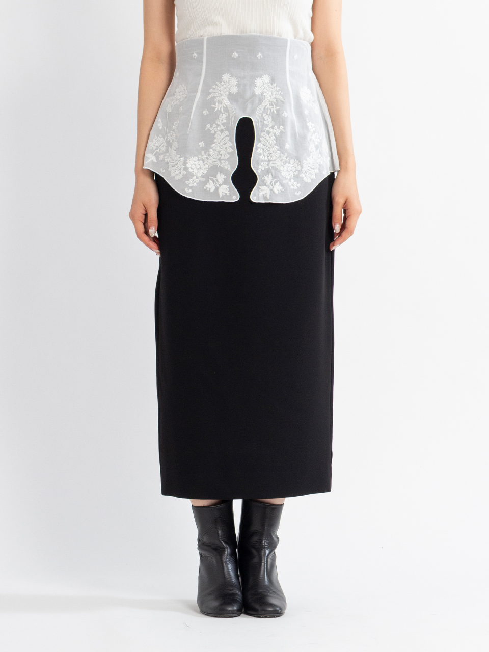 Triacetate Georgette Embroidery Peplum Skirt-トリアセテートジョー