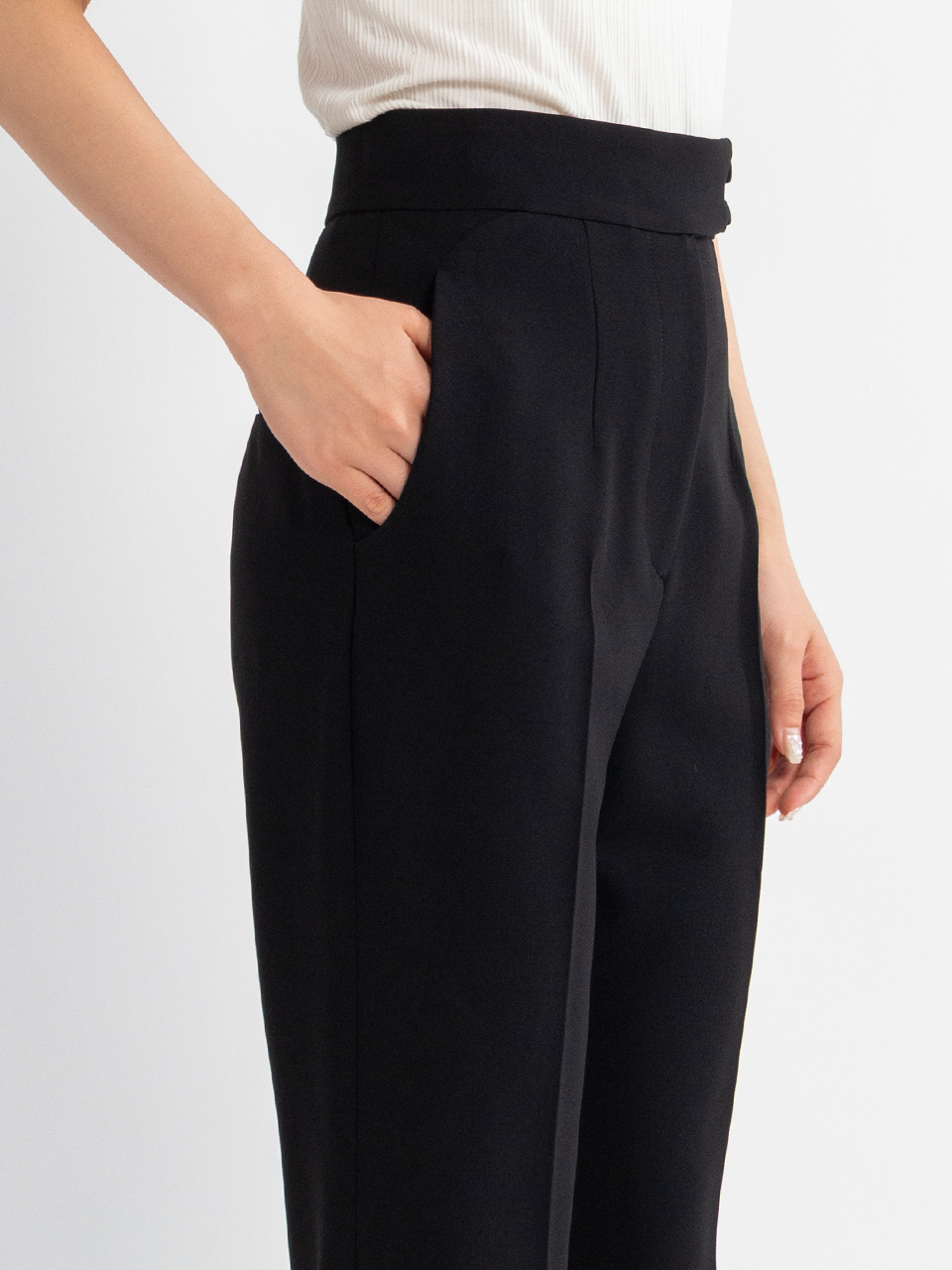 Acetate Polyester High Waisted Center Creased Suit Trousers