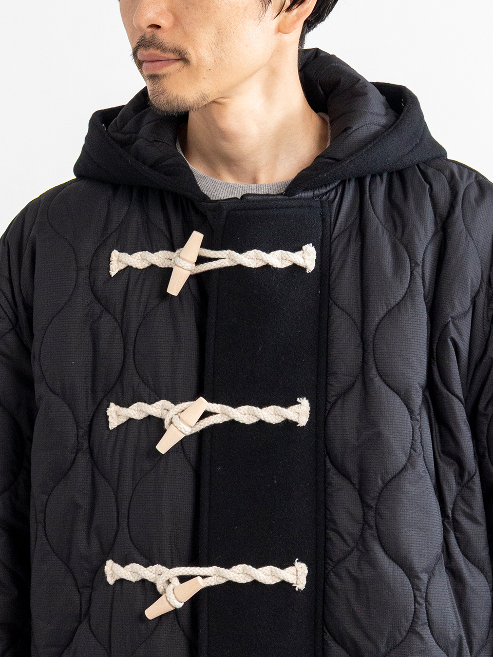 Wool melton x nylon lip quilt duffel coat-ウールメルトン×ナイロン