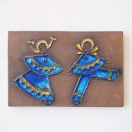 Knabstrup D.Hein 青い服の男女の陶板/デンマーク ヴィンテージ