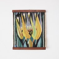 フレミッシュ織り 黄色いお花 壁掛け タペストリー (1)/ 19.8×23.9