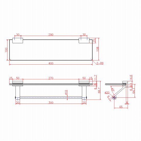 ガラス棚つきタオルバー BA-8018 - といれたす-トイレインテリア専門店