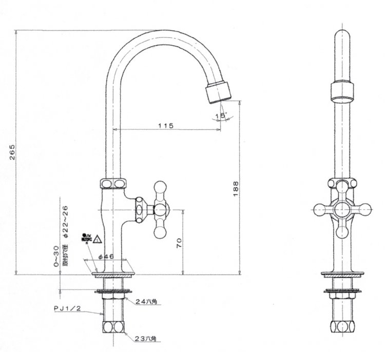 蛇口　水栓　クランク型サイドハンドル式　ブロンズ - 4