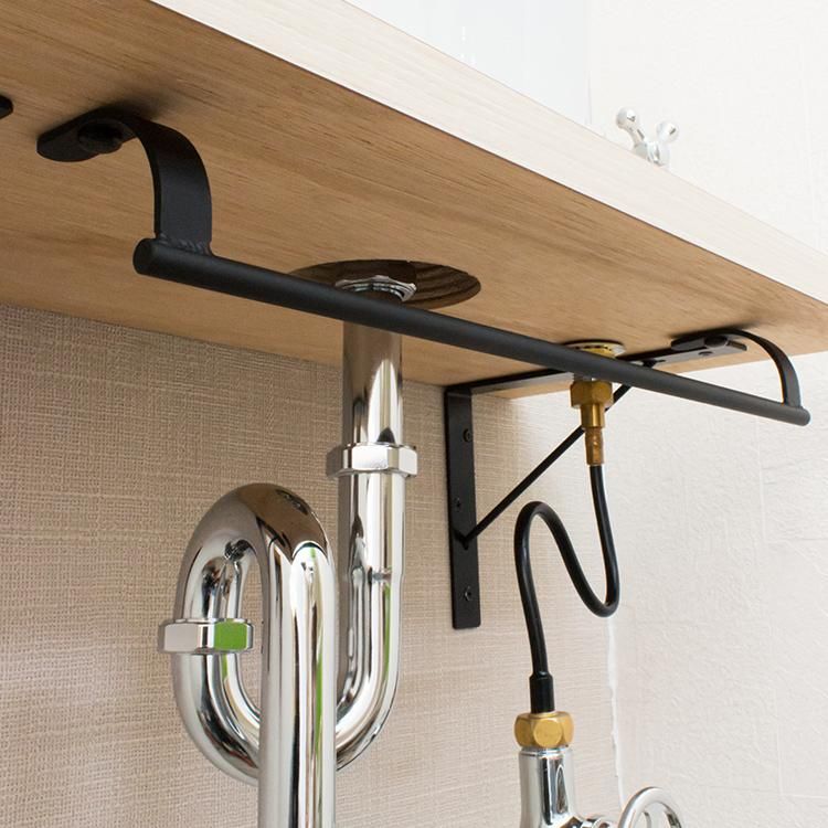 カウンター下付けアイアンタオルバー M マットブラック- トイレ