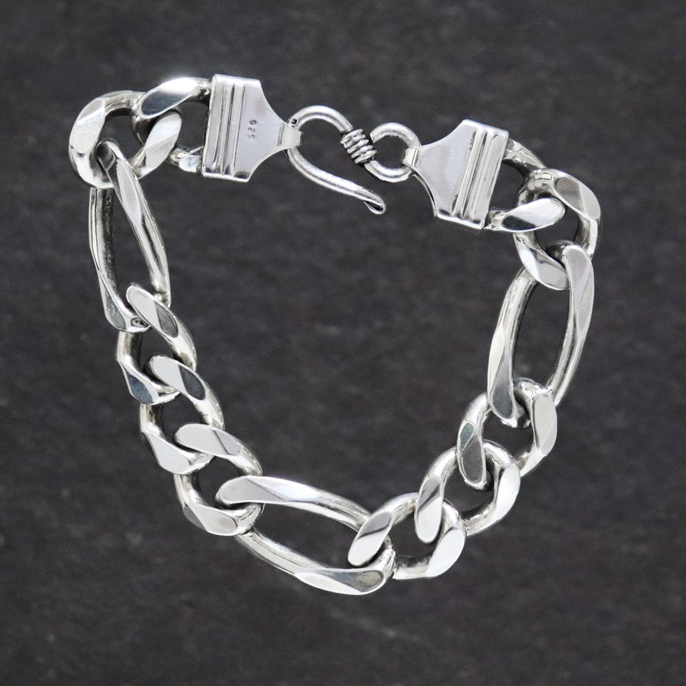 Silver 925 Heavy Thick Figaro Chain Bracelet -length 19cm × 17mm 