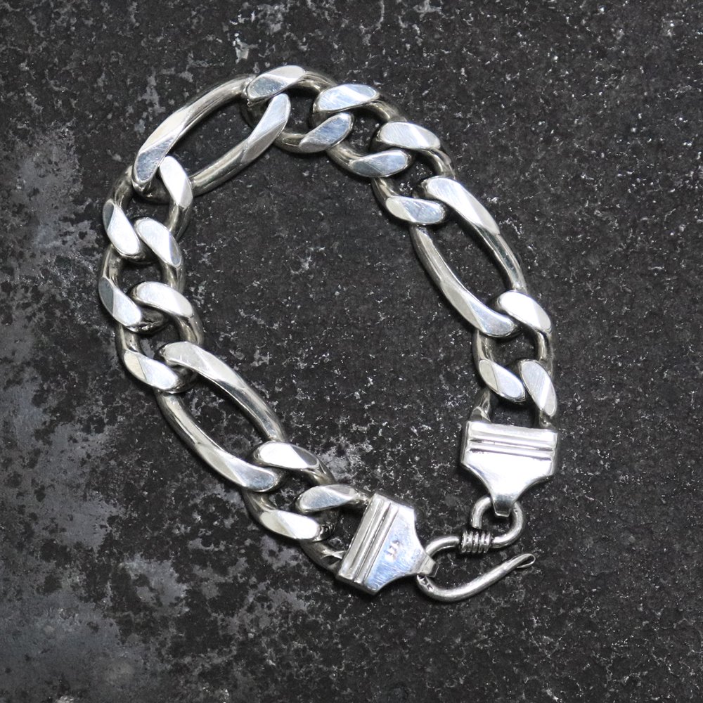 Silver 925 Heavy Thick Figaro Chain Bracelet -length 19cm × 17mm wide- ｜  シルバーチェーンブレスレット - American Classics