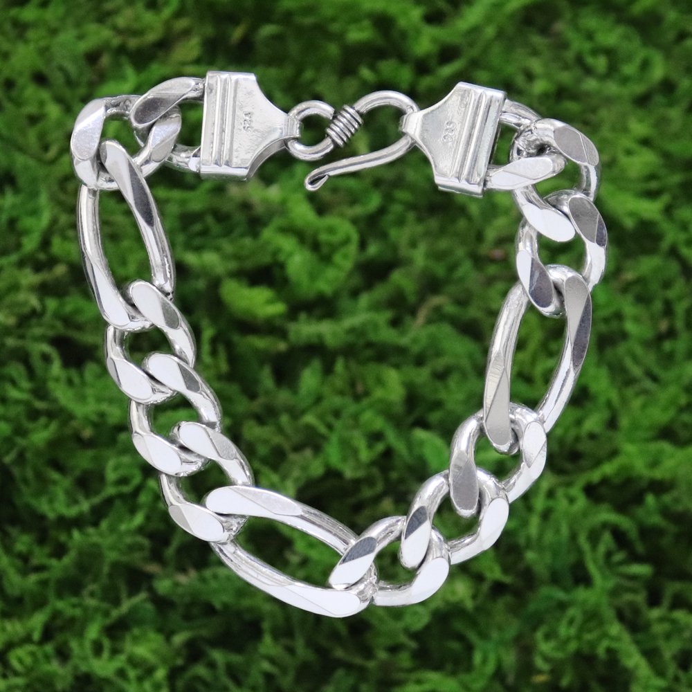 Silver 925 Heavy Thick Figaro Chain Bracelet -length 20cm × 17mm