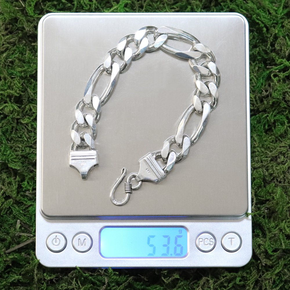 Silver  Heavy Thick Figaro Chain Bracelet  length cm × mm